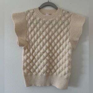 Bohme Ces Femme Textured Ruffle Sleeve Cream Sweater size small